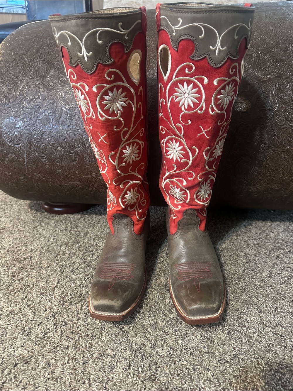 Twisted X Red and Brown Embroidered Western Knee-High Boots